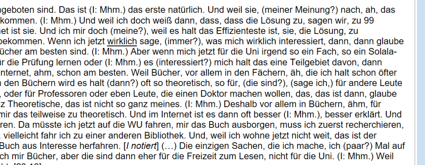 Textauszug eines Transkritps in Atlas.ti