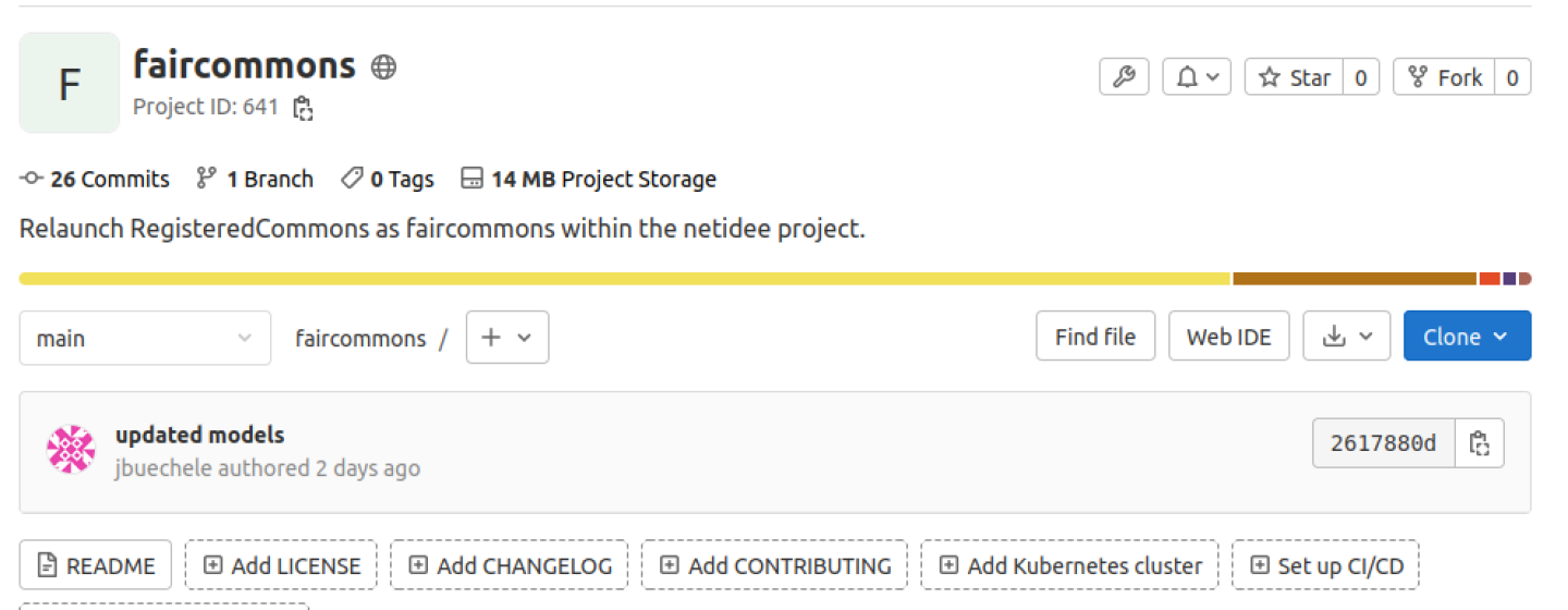 Screenshot von faircommons Projekt im GitLab