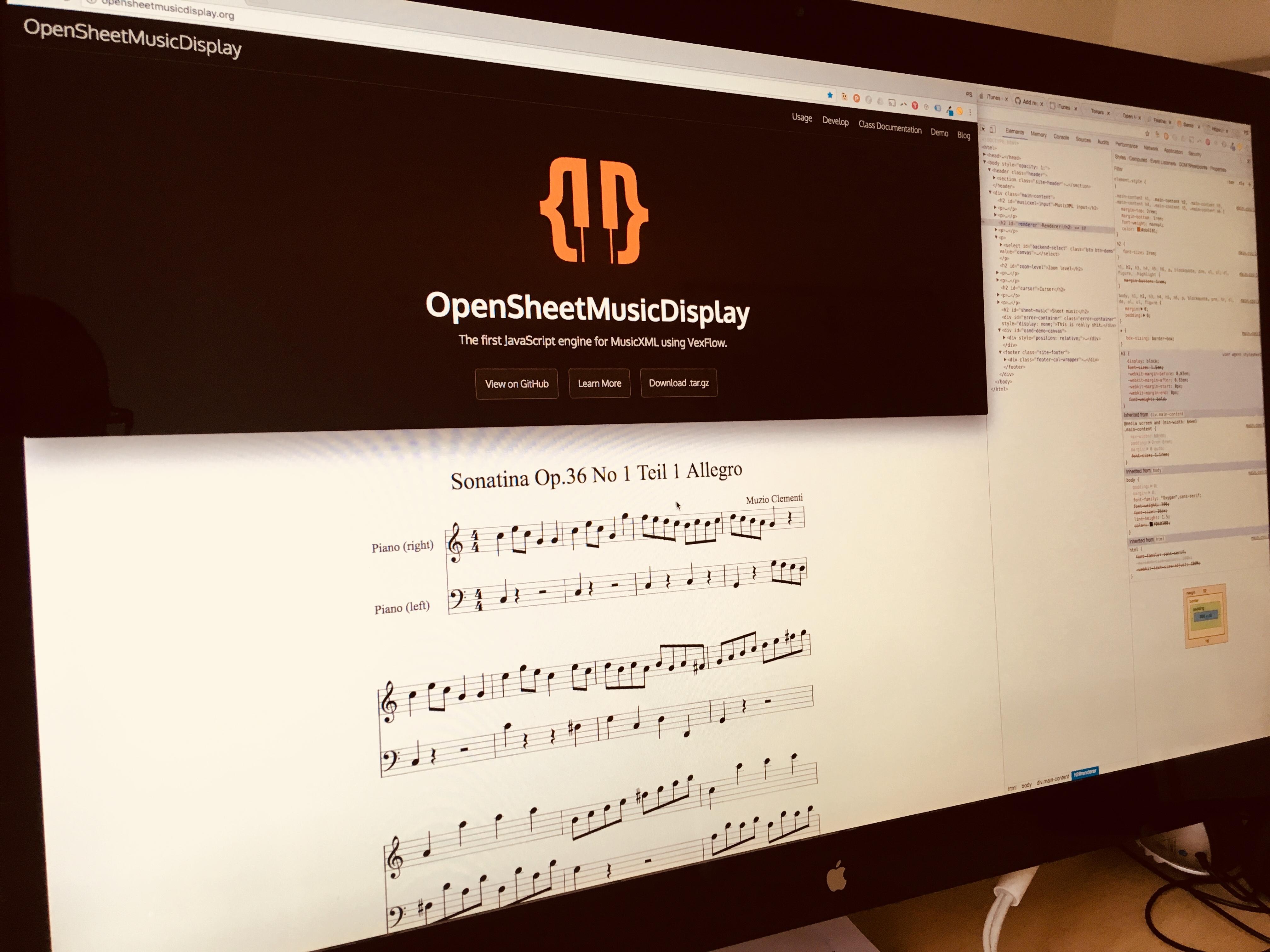 Open Sheet Music Display wird auf dem Monitor angezeigt