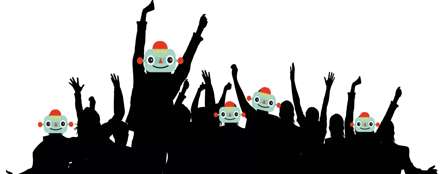 Ein Bild einer Party mit dem Logo des Chatbot. 