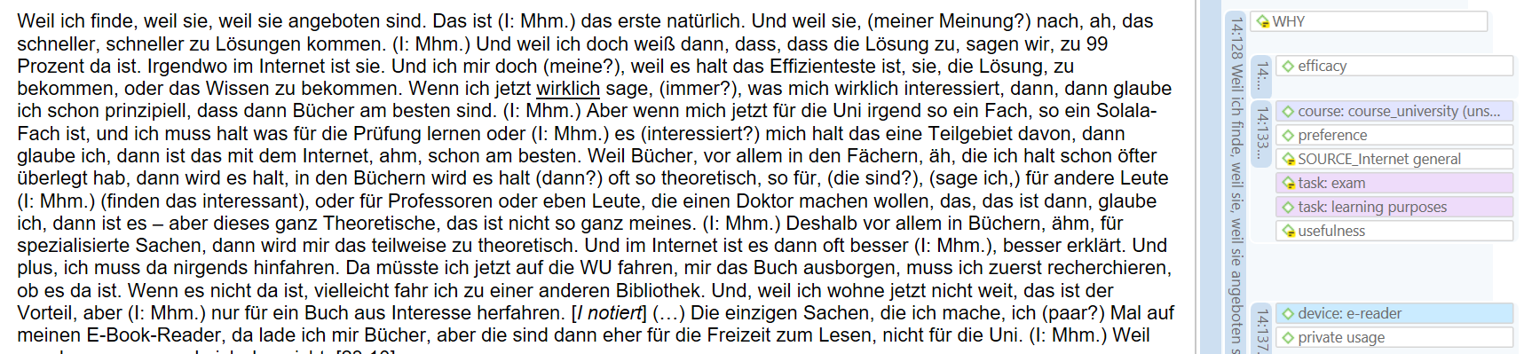 Textauszug eines Transkritps in Atlas.ti