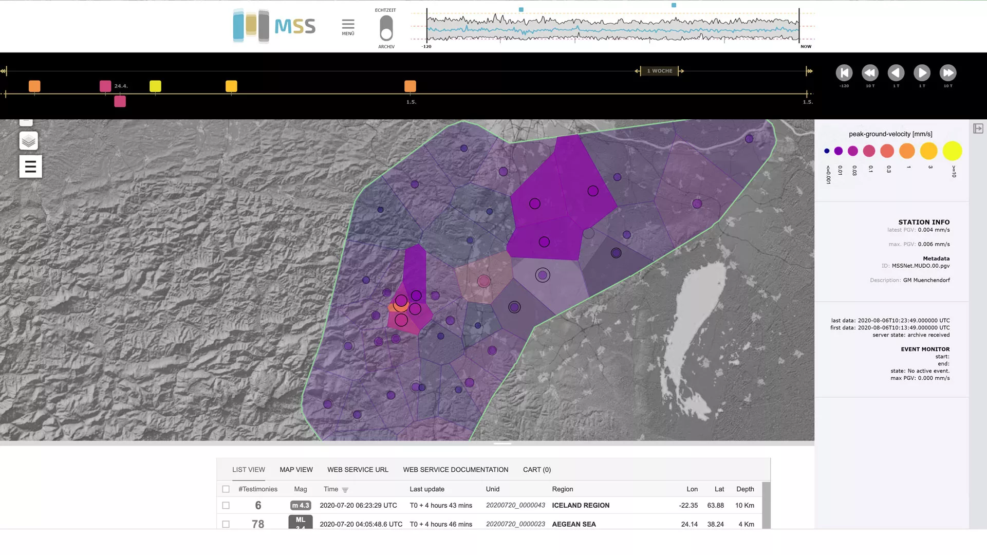 MSS Screendesign - Ansicht eines detektierten Ereignisses in der Karte.