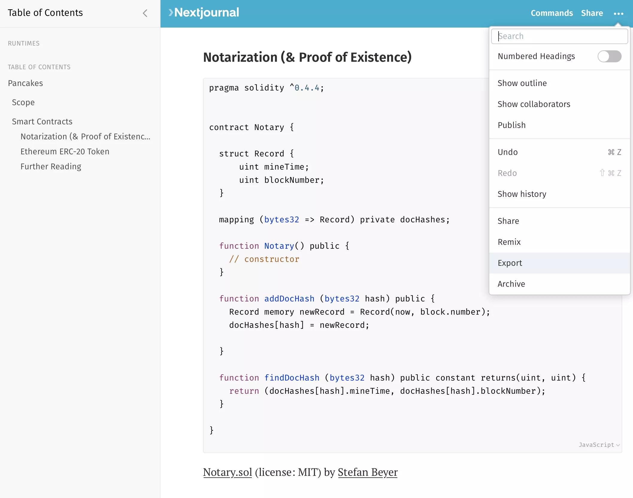 markdown export on nextjournal