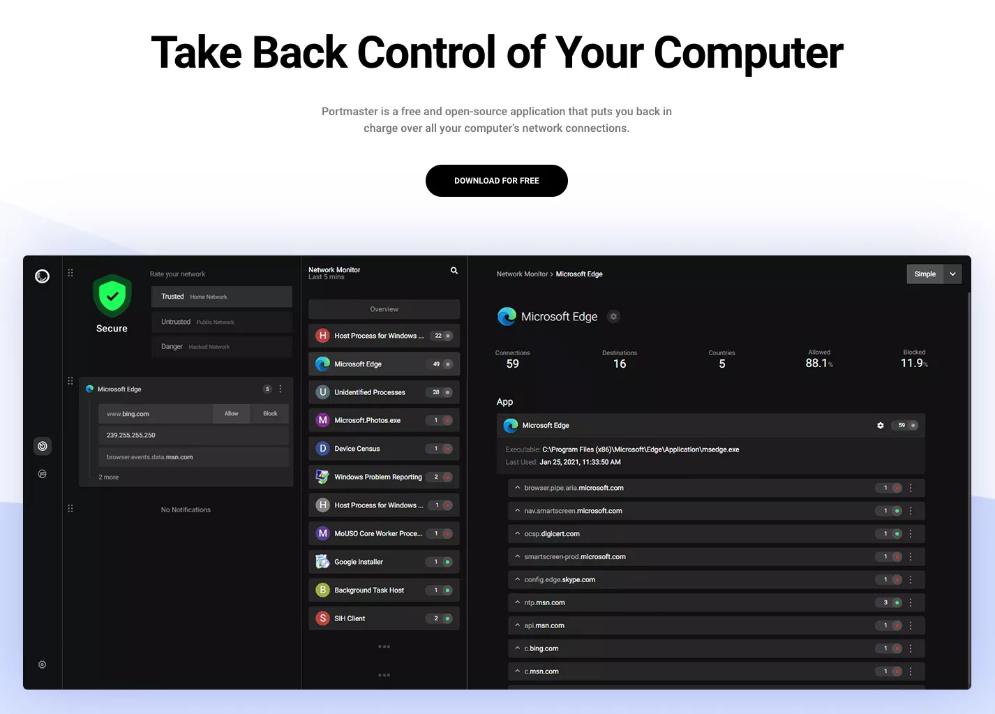 Das neue Portmaster User Interface lässt dich noch transparenter alle Hintergrundprozesse sehen.