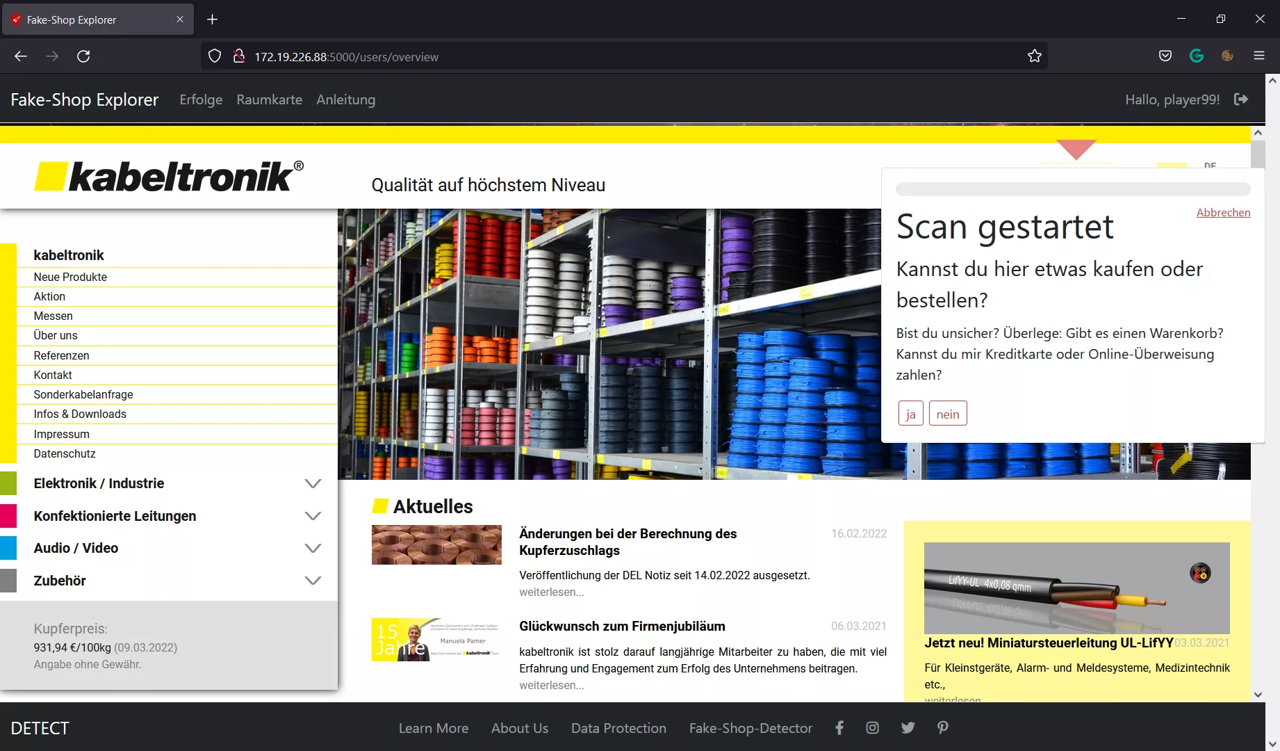 Fake-Shop Explorer allows user to engage by answering simple questions about online-shops they visit