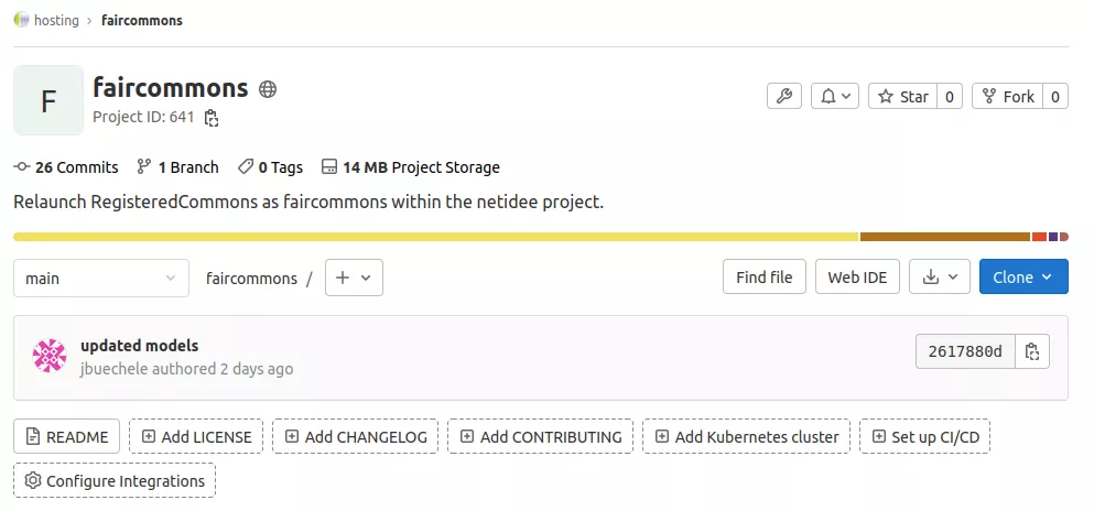 Screenshot von faircommons Projekt im GitLab