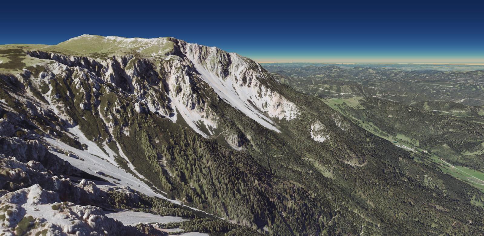 Schneeberg gerendert im Browser von AlpineMaps.org. Das Höhenmodell hat eine Auflösung von ca. 1x1m.