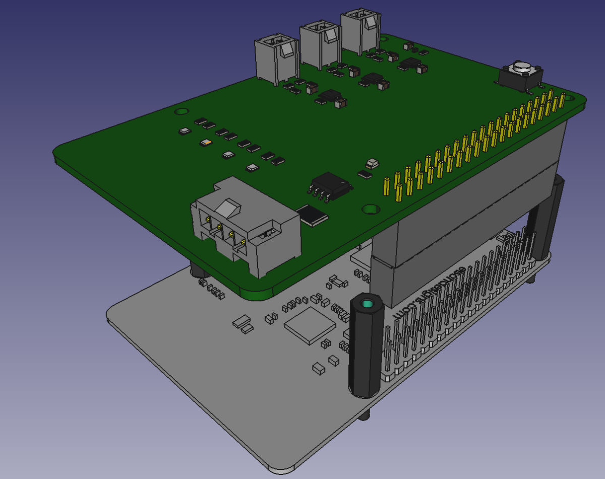 3D Rendering des Raspberry Pi mit der MSS ADC Platine.