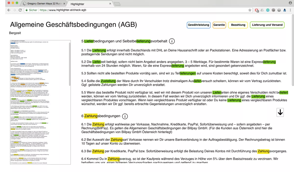 Highlighter Leseansicht