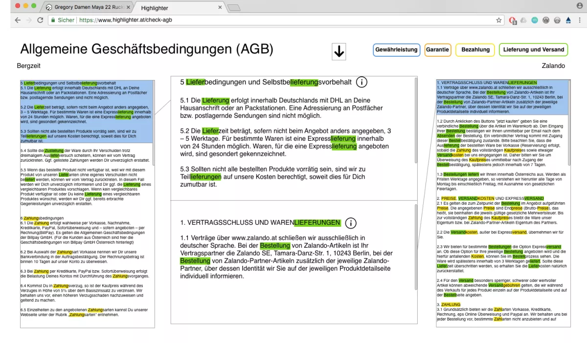 Highlighter Vergleichsansicht