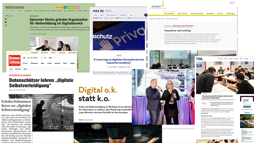Eine Kollage aus Medienberichten über die epicenter.academy
