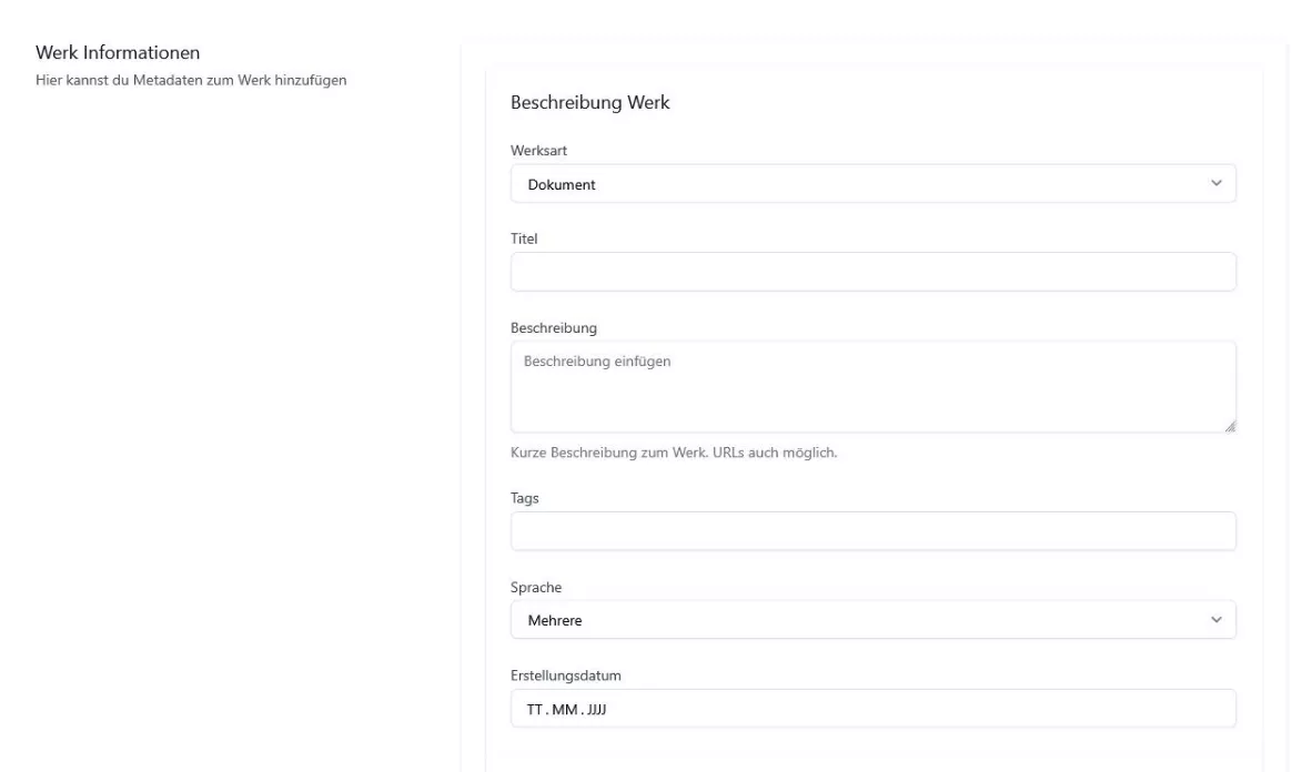 Darstellung Eingabefelder im Frontend