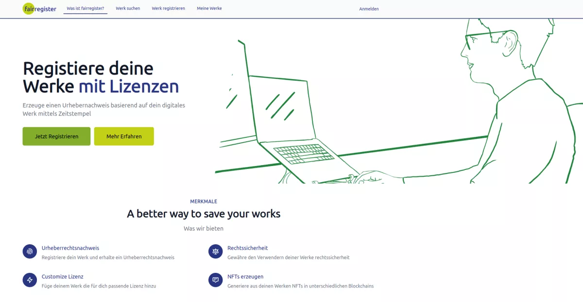 Screenshot von fairregister Webseite