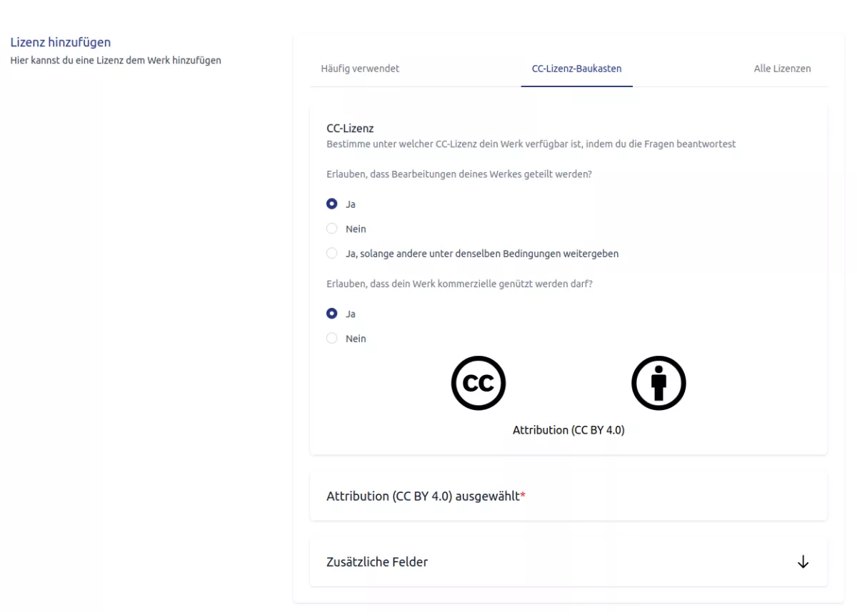 Baukasten zur Auswahl einer Creative Commons Lizenz