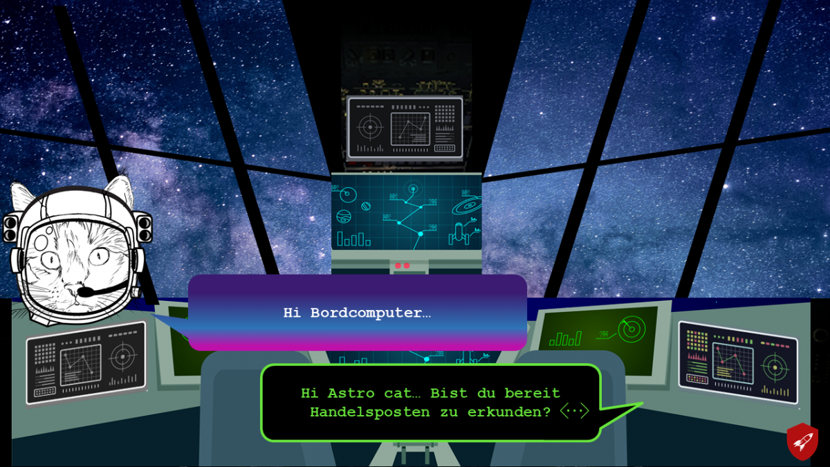 Ein Dialog zwischen Astro Cat und ihrem Bordcomputer.