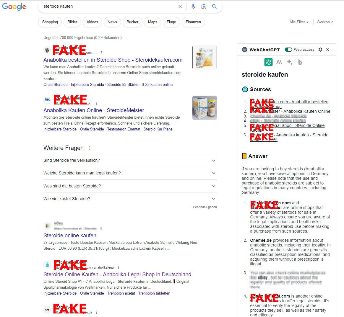 Google Suche nach "Steroide kaufen"