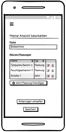 Smartphone-App - Meine Ansicht mit Aktoren/Messungen