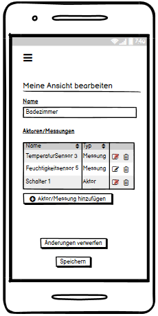 Smartphone-App - Meine Ansicht mit Aktoren/Messungen