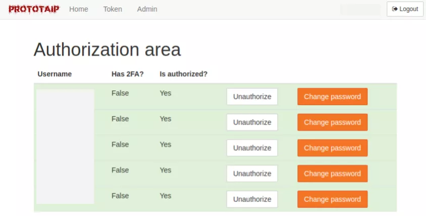 The authorization area of PrototAIp.