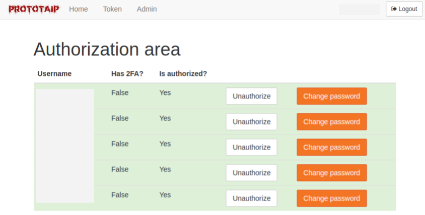 The authorization area of PrototAIp.