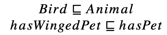 Axioms: a bird is an animal, having a winged pet is having a pet