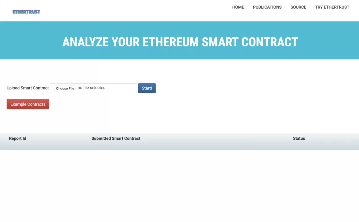 Analyse-Seite der EtherTrust-Homepage