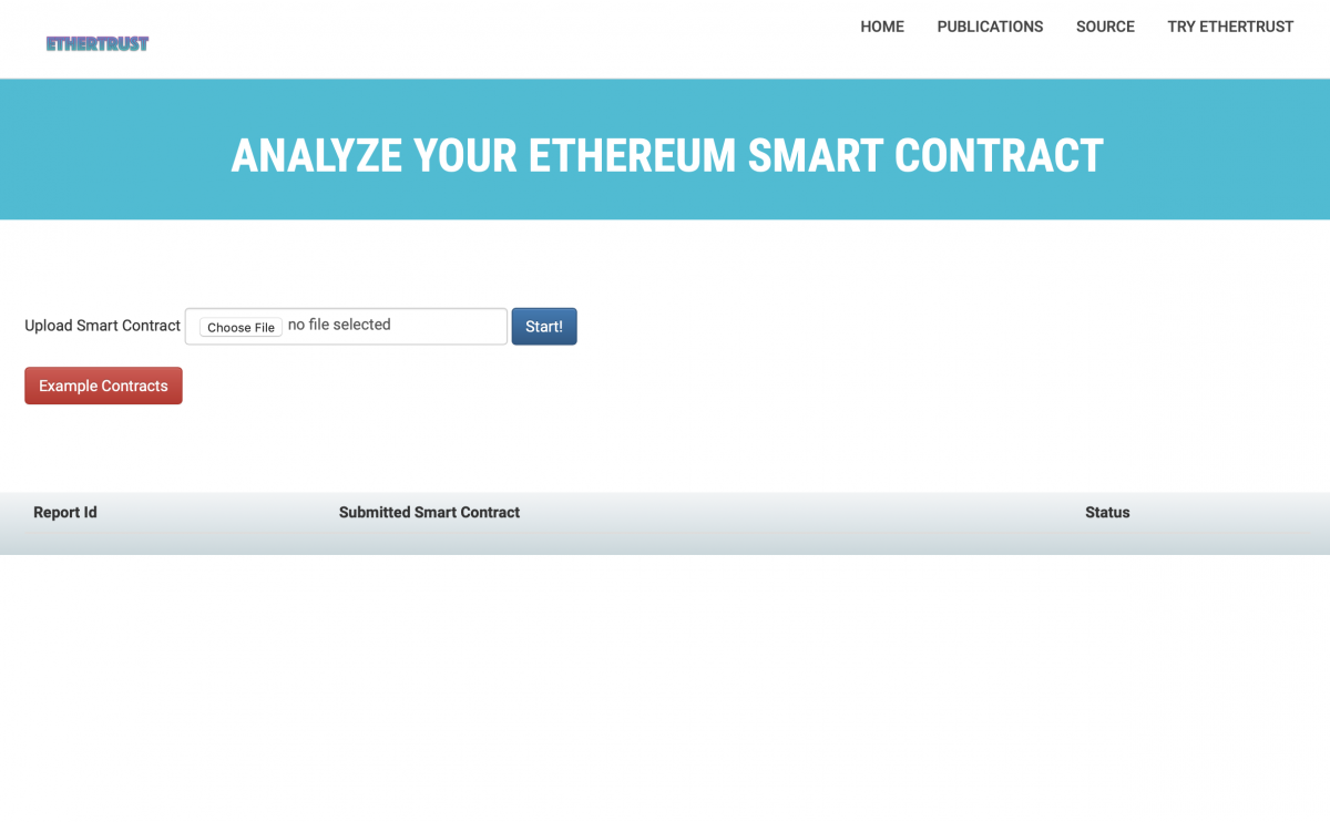 Analyse-Seite der EtherTrust-Homepage