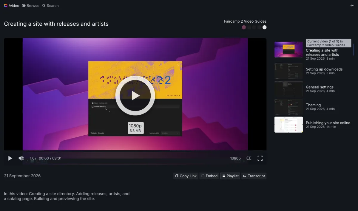 Screenshot der Seite des ersten Faircamp 2 Video Guides