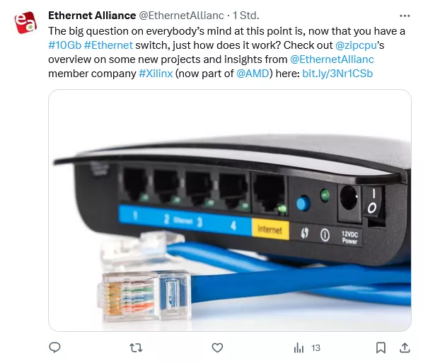Tweet by Ethernet Alliance
