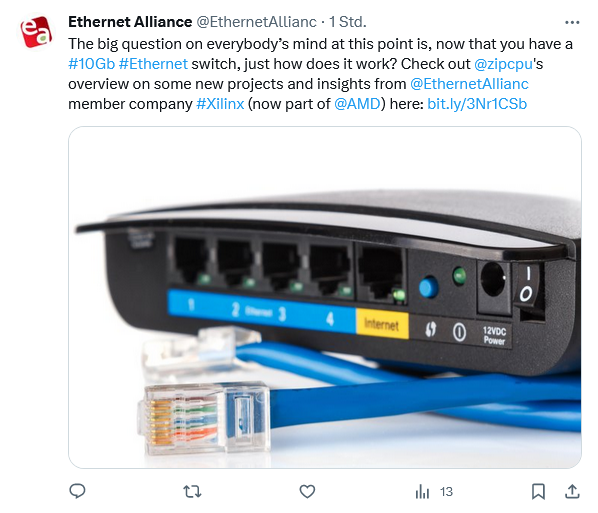 Tweet by Ethernet Alliance