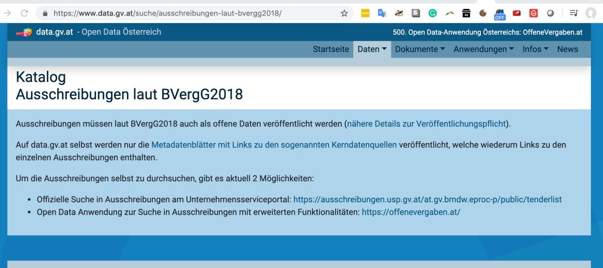 Data.gv.at führt OffeneVergaben.at als Such-Option für Vergabedaten an