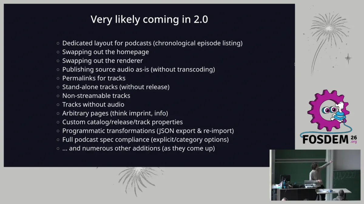 Auszug aus der Videoaufzeichnung der Votrags: Groß im Bild ein Slide mit Bullet Points und dem Title "Very likely coming", rechts unten der Videofeed in dem die präsentierende Person mit einer Hand zur Projektion deutet (sie steht vor einem Pult und einer Tafel in einem Hörsaal)