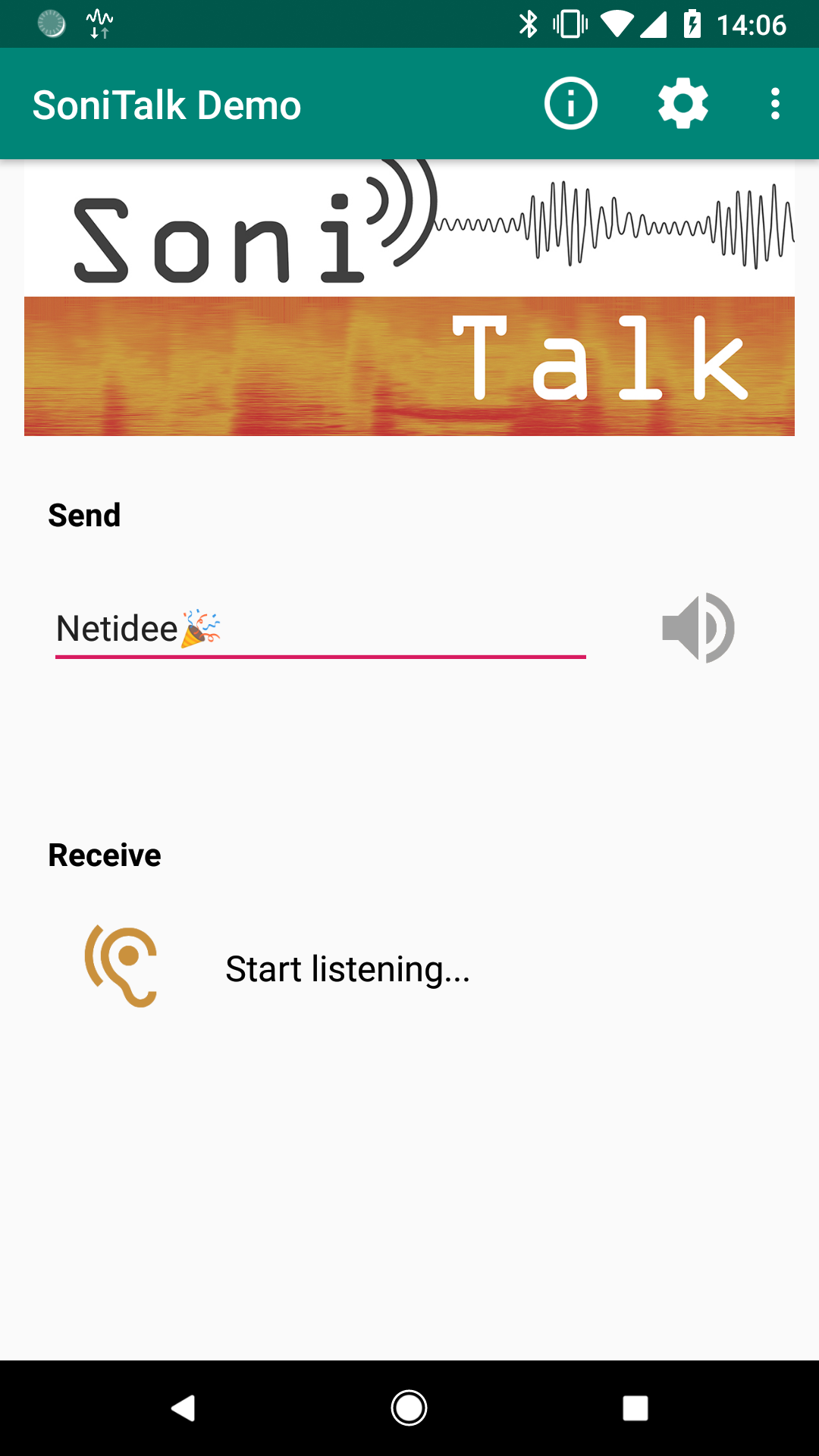 Screenshot of SoniTalk demo app