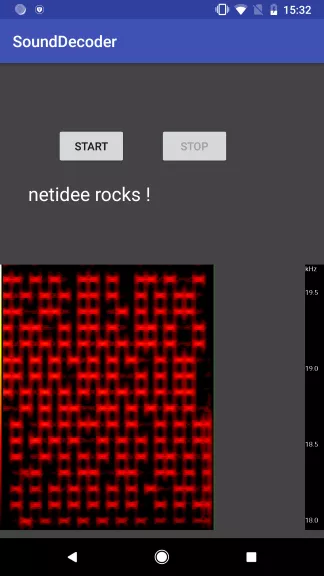 SoniTalk decoder prototype showing a spectrogram of the successfully received message "netidee rocks !"