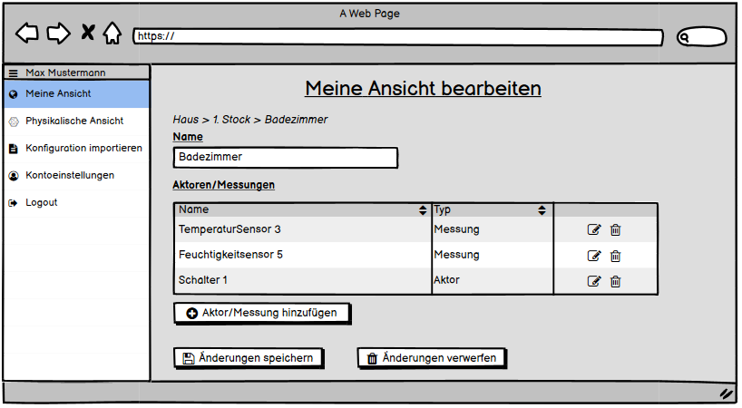 Web-App - Meine Ansicht mit Aktoren/Messungen