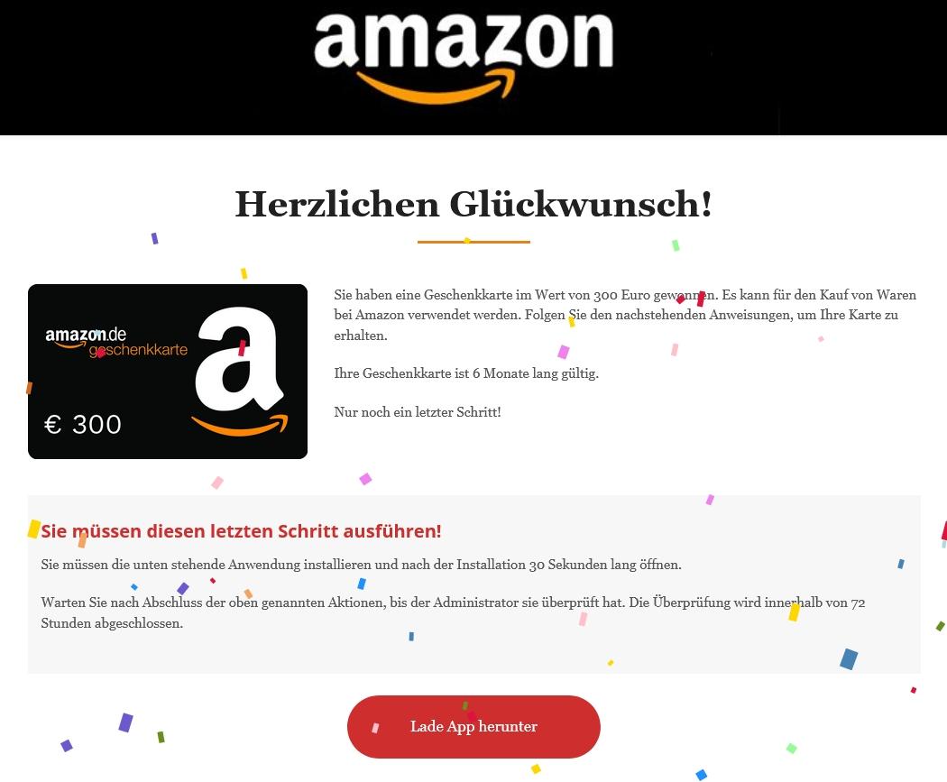 Screenshot des Amazon-Gewinnspiels (erste Seite)