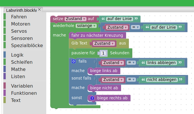 die Blockly-Programmierumgebung auf Deutsch