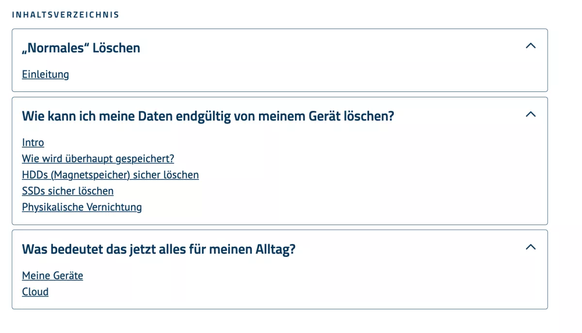 Sicheres Löschen Inhaltsverzeichnis