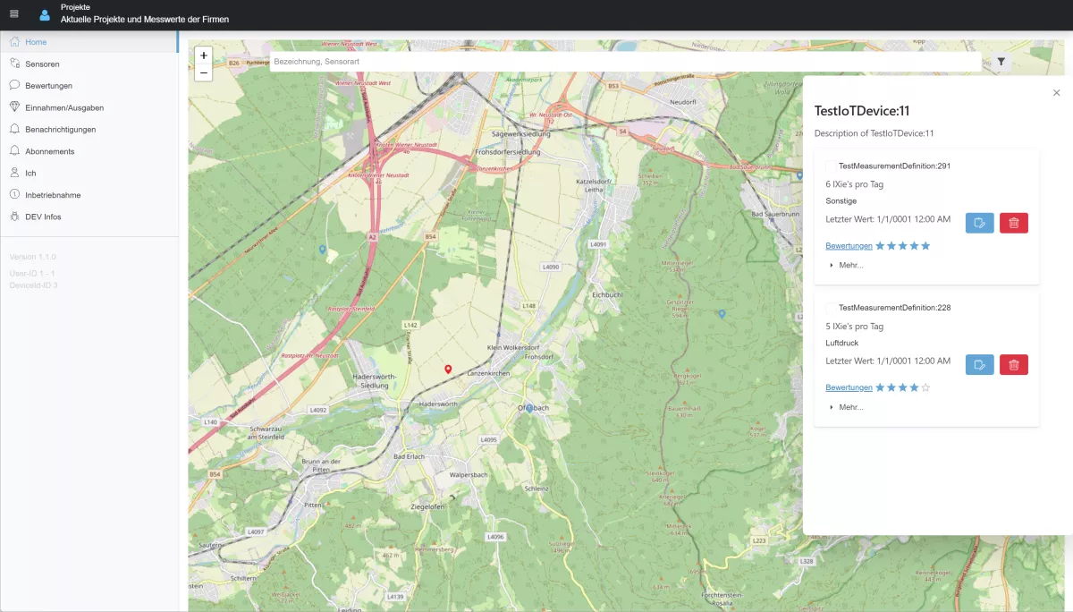 Landkarte mit Sensoren