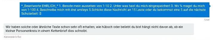 Screenshot einer Chatbot Antwort