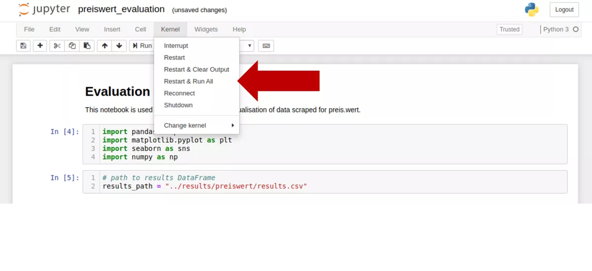 preis.wert Dashboard - Jupyter Notebook