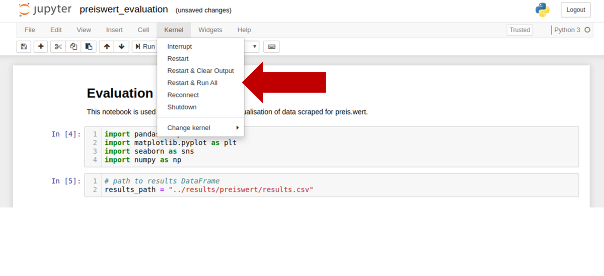 preis.wert Dashboard - Jupyter Notebook