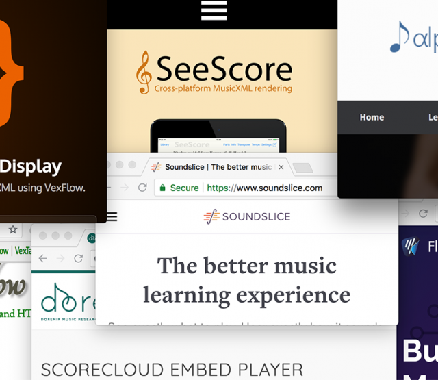 Logos von Anbietern von Musiknotenanzeige Bibliotheken für Webbrowser