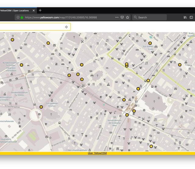 YellowOSM - Beispiel für eine Bankomatsuche