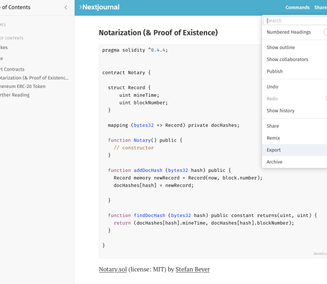 markdown export on nextjournal