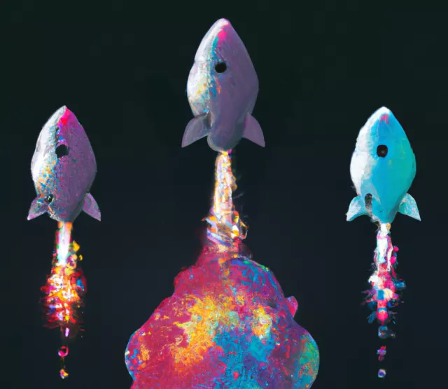 multiple different rockets racing each other in space, generated with DALL-E