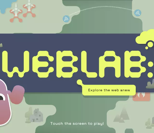 WebLab Logo und Startscreen des Spiels in der englischen Variante