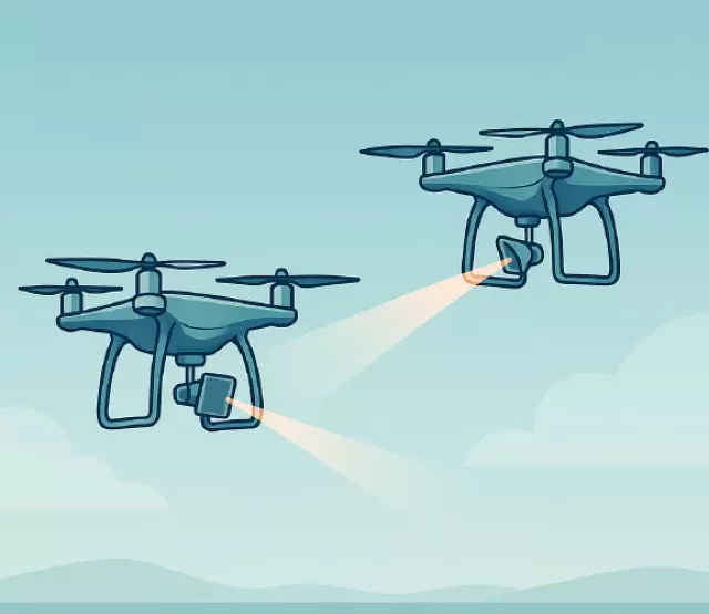 Two small drones transmitting data using small antennas