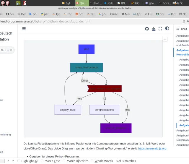 screenshot der deutschen Übersetzung von "A byte of Python". 