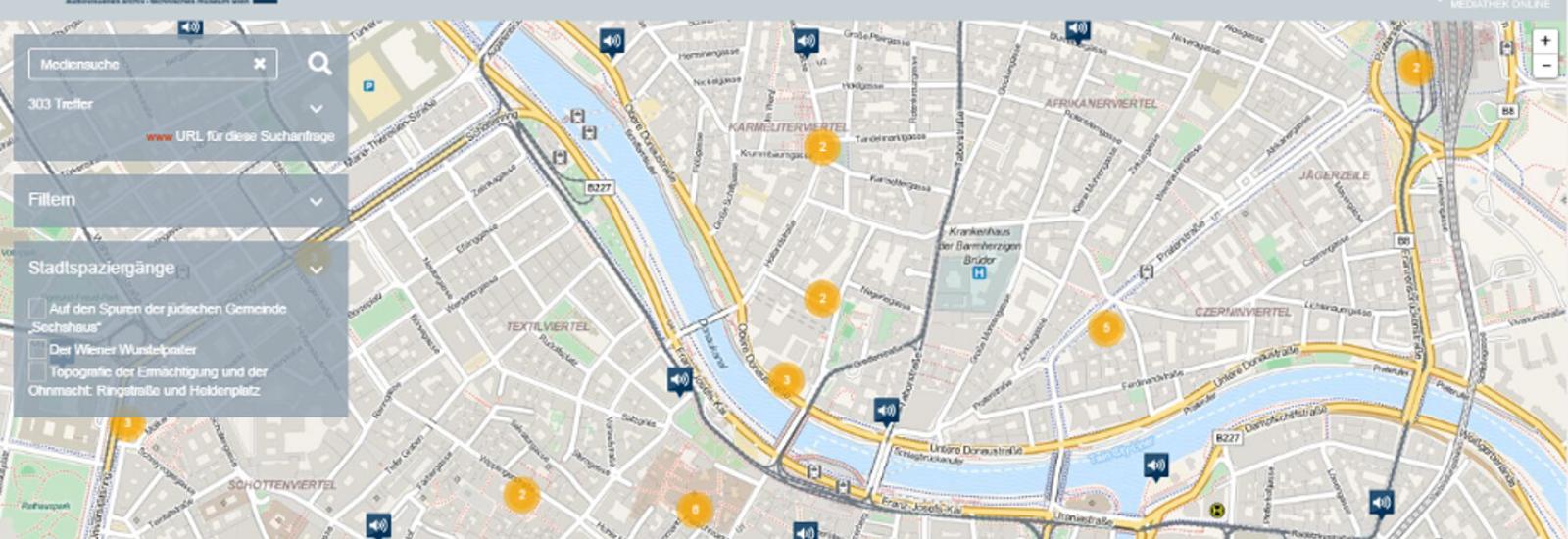 Einstiegsseite des akustischen Wiener Onlinestadtplans (Ausschnitt)